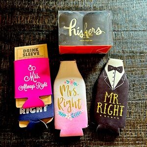 3 sets of Mr. & Mrs. Wedding can and bottle coozies